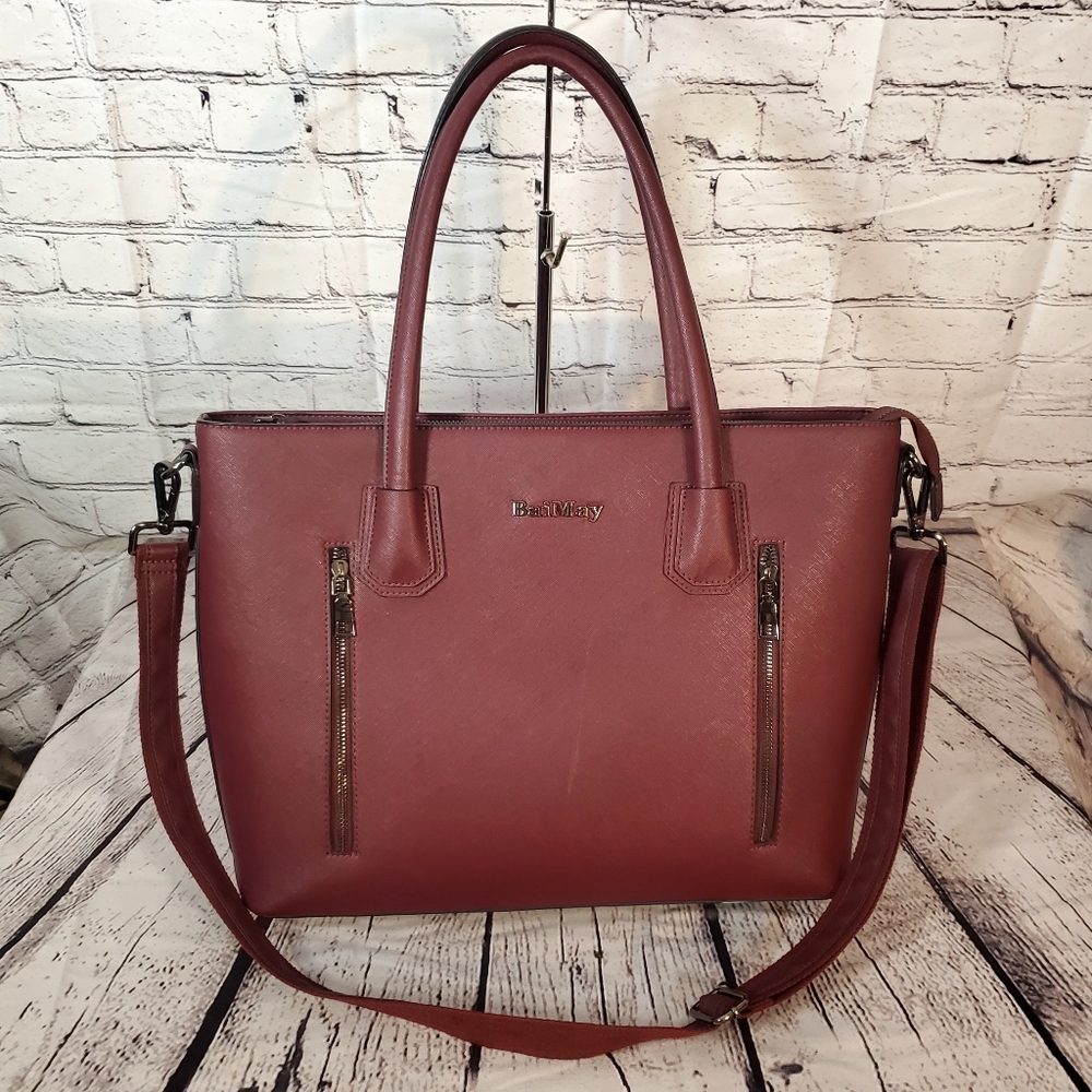 BaiMay Burgandy Rose Laptop Bag Work Briefcase Career Office Boss Lady